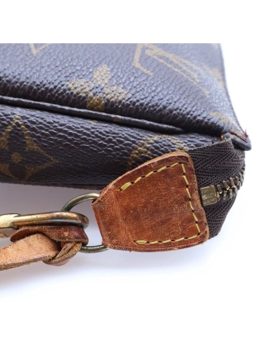 Louis Vuitton Monogram Handbag Pouch Case Brown Leather Gold - Picture 5 of 6